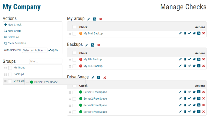 Drag and drop Checks between Groups