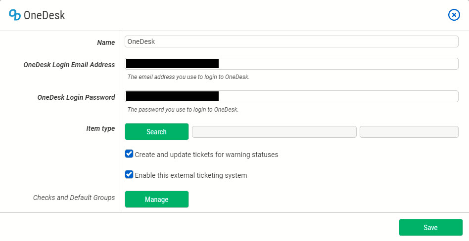 OneDesk External Ticketing Configuration