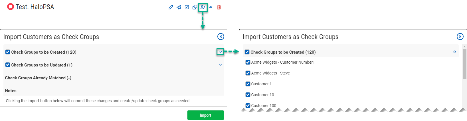 Import customers as check groups