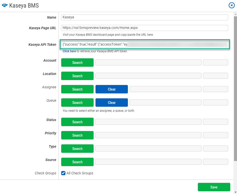 Kaseya BMS Integration • Help Guide • CheckCentral by Binary Fortress